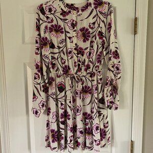 Like New Loft Cream and Purple Long Sleeve Dress Size XS